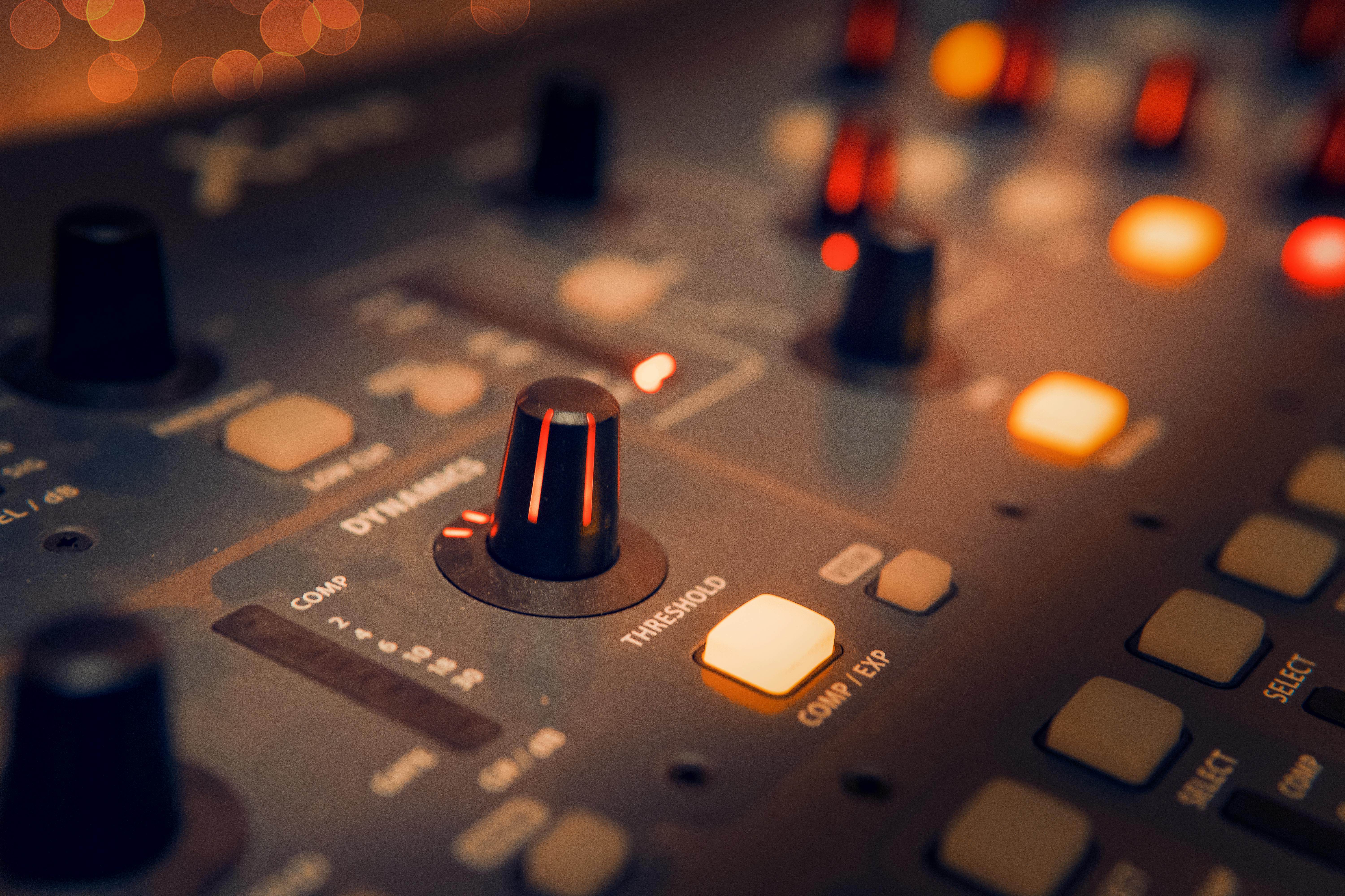 Close up of buttons on a control desk