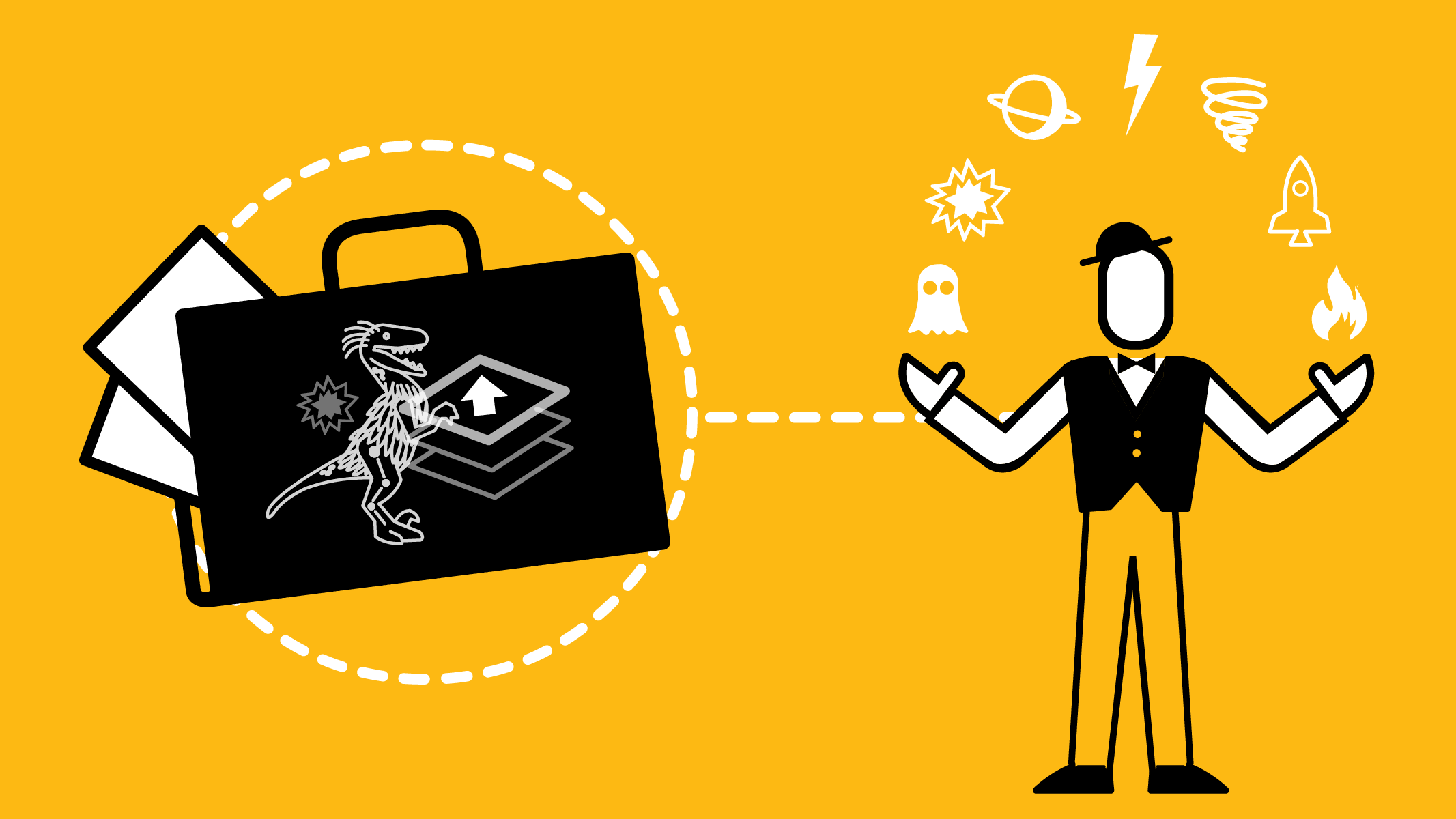 Icon showing a VFX producer with a portfolio showing compositing layers