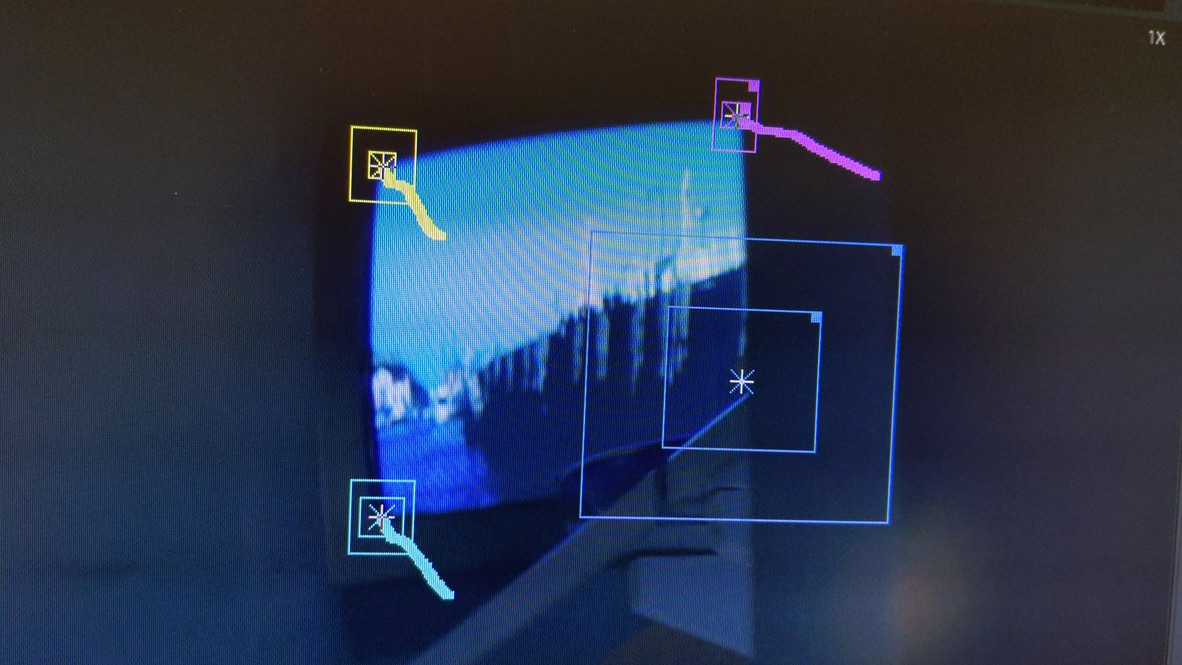 A monitor displaying points where special effects will be edited into an image.